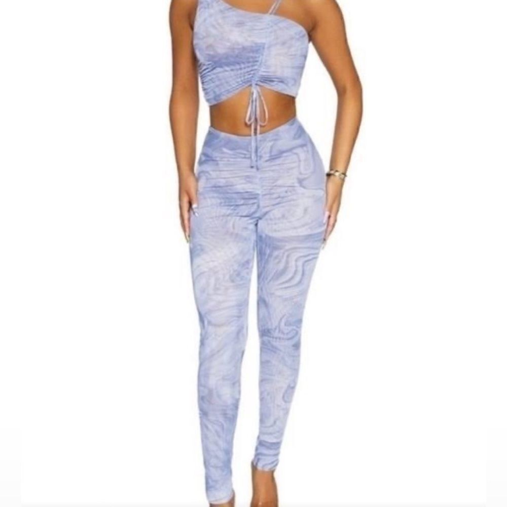 Naked wardrobe ruched mesh blue leggings